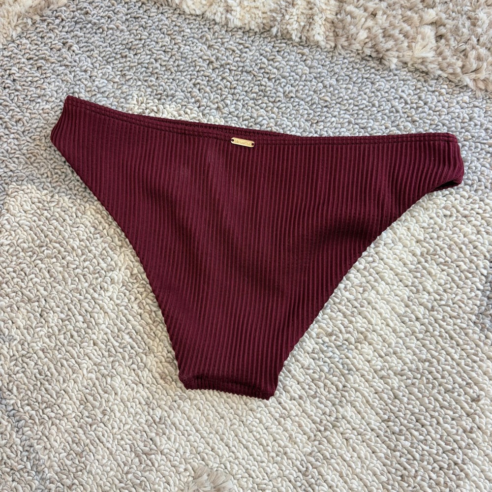 Hollister Burgundy Red Ribbed Bikini Bottoms XS Low Rise Swimwear